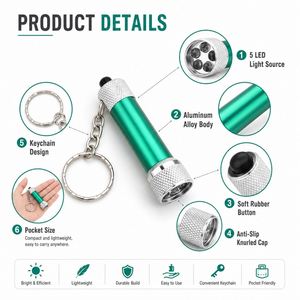 Mini lampe torche puissante à 5 LED avec logo personnalisé, porte-clés, lampe torche portable en aluminium, cadeaux promotionnels en gros - Product Image 4