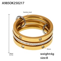 Vente en gros de bijoux tendance, bagues en acier inoxydable plaqué or 18 carats, zircon de luxe, anneaux rétro superposés pour femmes