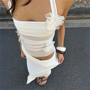 sachin and babi light blue dress Off White Halter Neck Maxi Dress With Lace Detail