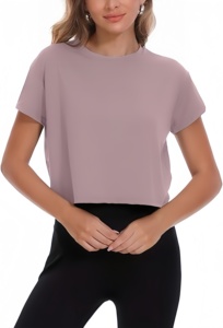 T-<span class=keywords><strong>shirt</strong></span> court d'été pour <span class=keywords><strong>femme</strong></span> à manches courtes, avec logo personnalisé, idéal pour le sport, le yoga, la course, la gym, décontracté, coupe ample, style streetwear - Product Image 2