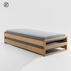 Lit japonais surélevé en bois massif, bois de cerisier nord-américain, style nordique minimaliste, noyer noir, lit double sur mesure King Size - Product Image 1