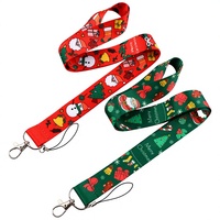 Cordons de Noël en polyester en gros, sangles porte-badge de fête avec imprimés de dessins animés Père Noël et Bonhomme de neige