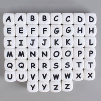 Perles en silicone écologiques de 12 mm en forme de lettre, à trou vertical, pour chaîne de sucette et anneau de dentition DIY