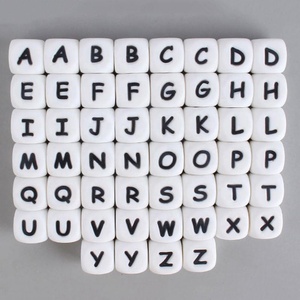Eco Friendly 12mm Alphabet <strong>Silicone</strong> <strong>Beads</strong> Vertical Hole <strong>Silicone</strong> Square Shape Letter <strong>Beads</strong> for DIY Pacifier Chain Teether - Product Image 5