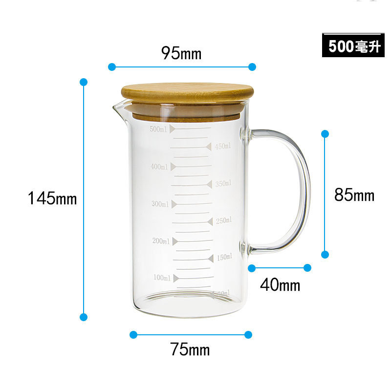 # 500ml Borosilicate Measuring Glass Cup – Heat-Resistant Drinking Glass with Bamboo Lid for Kitchen & Restaurant - View 2