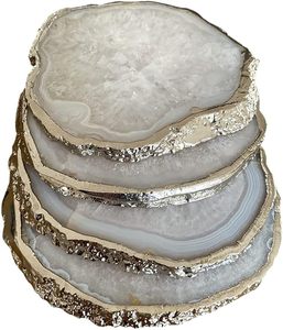 Posavasos de Ágata Blanca al por Mayor con Detalles <span class=keywords><strong>en</strong></span> Dorado, Posavasos de Ágata Natural con Dorado - Product Image 4