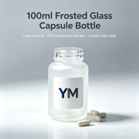 Flacon en verre givré de 100 ml, capsule, conteneur pour pilules, avec bouchon en plastique coloré, médicament, marque YMP