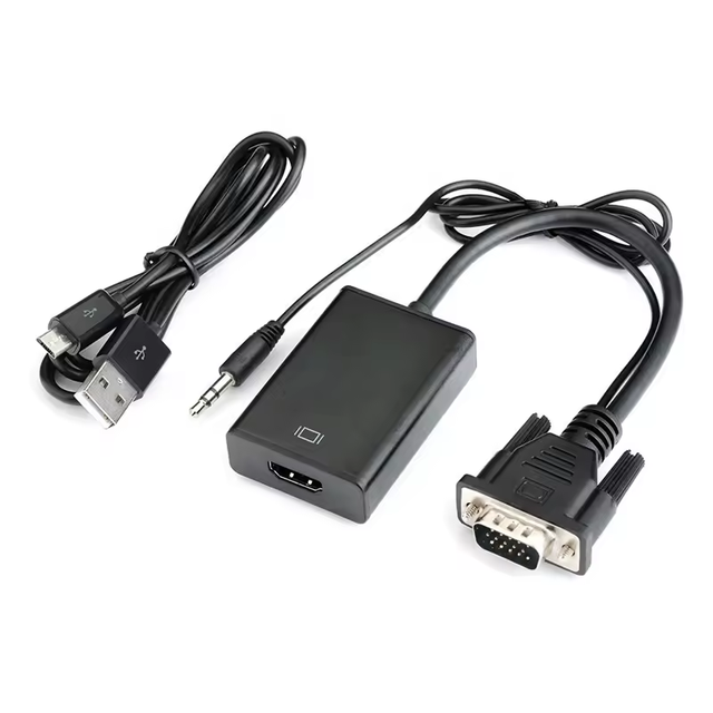 VGA to for Converter Adapter Cable 15 Pin Male HDTV Female Full HD 1080P Plug-and-Play Plastic Audio Micro USB Power