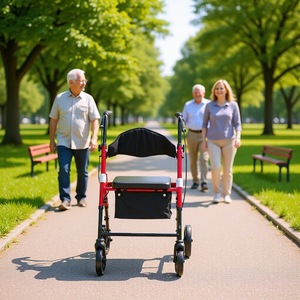 Déambulateur multifonctionnel portable pliable rouge léger avec pédales pour personnes âgées, utilisation en extérieur - Product Image 1