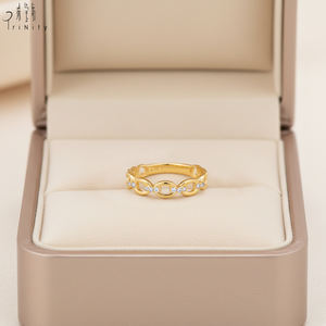 Bague chaîne minimaliste populaire en gros, bijoux faits à la main, or massif 18 carats, diamants naturels, pour usage quotidien, empilable - Product Image 1