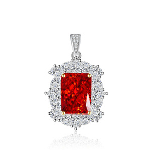 Ensemble de bijoux pour femmes, collier et bagues en cuivre rectangulaires 10*14 mm, sertis de zirconiums cubiques rouges. - Product Image 6