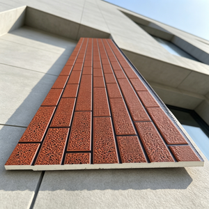 Panneau sandwich PU contemporain pour <span class=keywords><strong>façade</strong></span>, motif brique gaufrée rouge orangé, revêtement mural métallique sculpté, bardage - Product Image 1