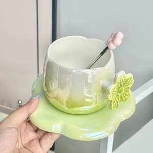 Md196 Bonito Sobremesa Nórdica Sorvete Chá Leite Café Da Manhã Caneca De Café De Cerâmica Com Alça De Flor Copos De Suco Drinkware - Product Image 3