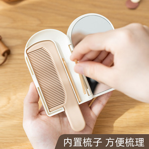 Portable Makeup <b>Mirror</b> Oval <b>Plastic</b> Foldable Handheld White Pink Blue Cute Compact For Travel And Daily Use - Product Image 3