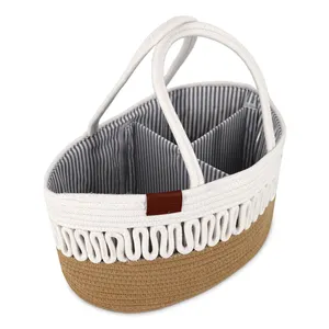 tote rope storages cotton white brown large capacity cotton basket bag diaper caddy bag