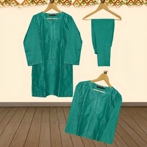 FIRLO JAISAR VOL II EDICIÓN CHIKKENKARI, Vestido Ecológico de Satén para Mujer, Estilo Chickenkari, para Representaciones Teatrales, Color Verde Azulado - Product Image 1