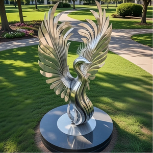 Scultura Moderna in Acciaio Inossidabile a Forma <span class=keywords><strong>di</strong></span> Ala Animale con <span class=keywords><strong>Design</strong></span> Inciso e Tecnica <span class=keywords><strong>di</strong></span> Lucidatura per Grandi Giochi d'Acqua da Esterno - Product Image 4