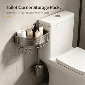 Étagère d'angle de salle de bain gris bronze, support de rangement mural sans perçage pour toilettes et lavabo - Product Image 2