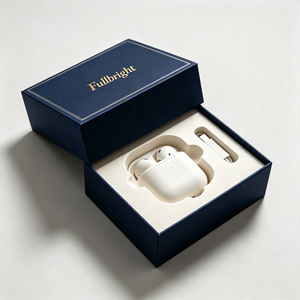 OEM Custom Rigid Cardboard Lid and Base Earphones Packaging Box with Biodegradable Molded <b>Pulp</b> Tray & Luxury Gold Foil Logo - Product Image 1