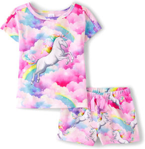 Ensemble <span class=keywords><strong>de</strong></span> pyjama 2 pièces 2025 Summer New Girls Short Sleeve Homewear Set Customized Kids Girls Carton Sleepwear Pajamas Sets - Product Image 5