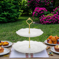Présentoir à dessert 2 niveaux en verre sodocalcique de 10 pouces avec poignées dorées, plateaux carrés texturés, assiette classique durable pour les fêtes