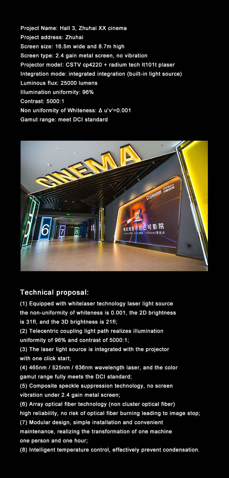 Replace Cinemas projector Arc Xenon Lamp  with laser light source Applicable Barco/Christie/NEC movie theater film