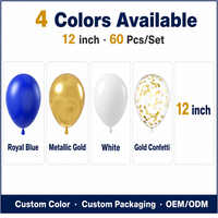 Ballons bleus, or et blancs en gros, 60 ballons de 12 pouces bleu marine et or métallisé avec confettis, utilisés pour la décoration de mariages et d'anniversaires