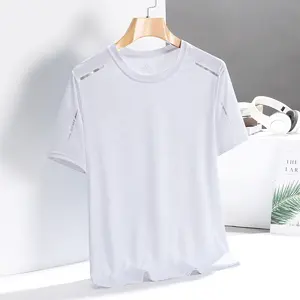 Ice Summer Silk Short-sleeved T-shirt dos homens Esportes de secagem rápida Neutro Moda Marca de meia-idade Pai Tripulação-pescoço