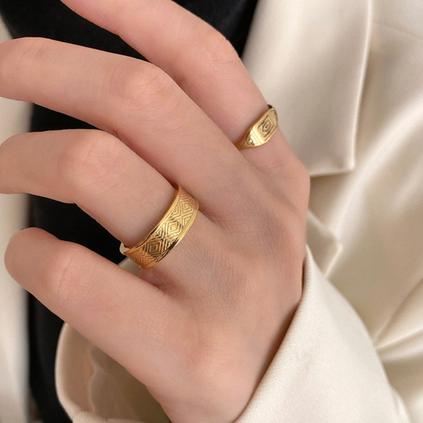 Vintage Ancient Greek Pattern Rings 18K PVD Gold Plated