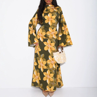 2026 Abaya, Robe longue musulmane pour femme, à imprimé floral arabe de Dubaï, style Marocain, pour l'Aïd et le Ramadan, avec manches évasées, type Jalabiya, Vestidos Largos Islam