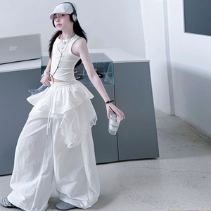 Abbigliamento Estivo per Ragazze 2026, Top Bianco con Spalline + Pantaloni Larghi con Volant, Set 2 Pezzi - Product Image 5