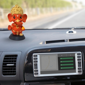 Hand-Painted Ganesha Idol Kesari Finish Spiritual Decorative Showpiece for <b>Home</b> <b>Temple</b>, Office Desk, Car Dashboard & Gift - Product Image 1