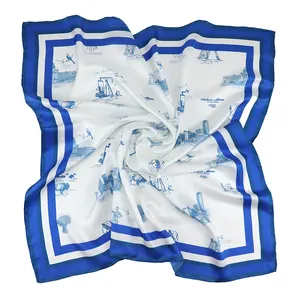 Foulards imprimés en soie de mûrier à impression personnalisée Recherche de foulards bleu turquoise pour femmes Ensemble de foulards carrés pour femmes
