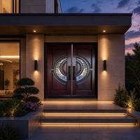 Porte d'entrée double en bois de séquoia insonorisée de luxe Yuyou, design moderne haute sécurité, portes extérieures en bois massif pour villa et hôtel