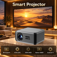 Projecteur OEM 4K 300 pouces Android 1080p natif WiFi, mise au point automatique vidéo avec haut-parleurs, projecteur intelligent pour cinéma maison
