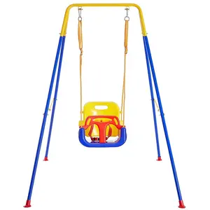 3-in-1 Swing Set for Toddler with 4 Sandbags, Heavy-duty Kid Swing Set for Backyard, Baby Swing Indoor/outdoor Play Yellow&blue
