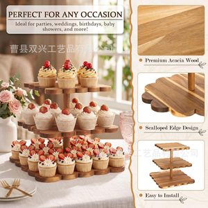 Wooden Multi Tier Cake Stand 33Cm 3 Layers Durable Storage Tray For Birthday <b>Decorations</b> - Product Image 2
