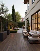 Plancher de terrasse en WPC durable, ignifuge, à emboîtement, garantie 5 ans, pour usage commercial, hôtels, balcons, jardins extérieurs et salons.