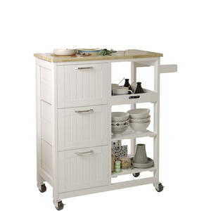 Carrito de Cocina Rodante de Madera Blanca con Cajones de Almacenamiento y Estantes Abiertos - Product Image 1