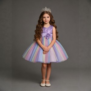 Vestido de tutú arcoíris para niñas, morado con lentejuelas, estilo A, disfraz de niña de las flores con etiqueta - Product Image 2