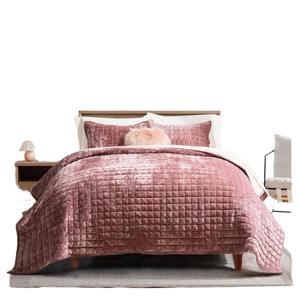 Luxury Modern Velvet Quilt Set Dusty Mauve Pink Oversized Coverlet <b>Bedspread</b> King Size <b>Quilted</b> Comforter Bedding Set - Product Image 4
