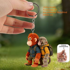 Porte-clés singe randonneur en acrylique plat 2D, breloque mignonne pour sac à dos de couple, cadeau de voyage, pendentif de sac extérieur avec <span class=keywords><strong>film</strong></span> protecteur - Product Image 4