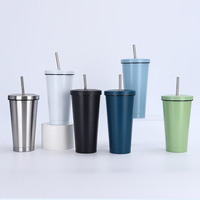Offre Spéciale – Tasse à café personnalisable DIY 16oz 24oz, gobelet de voyage en acier inoxydable à double paroi avec paille