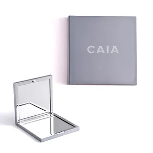 Promotional Gift Square Dual Side Metal Simple Design Folding Travel Portable Mirror