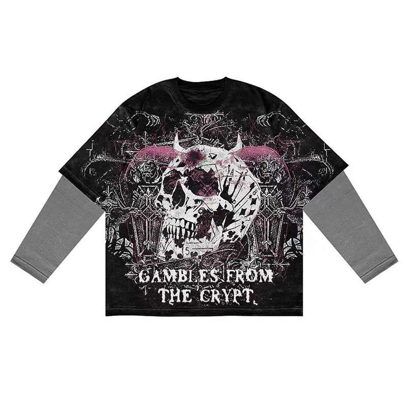 【2plan】Growing Printing Velvet Long Sleeve T-shirt Wholesale Velvet Turtleneck Mens Long Sleeve T Shirt, Casual