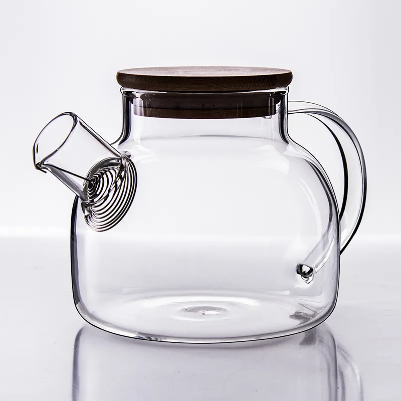 1000Ml 1600Ml Handgemaakte Hoge Borosilicaatglas Theepot Met Bamboe Deksel