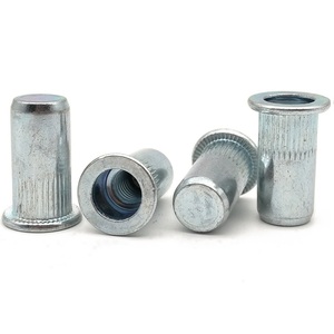 Écrous à sertir à tête plate à extrémité ouverte, rivets à corps moleté, inserts rivets, acier au carbone, M4 M5 M6 M8 M10 M12, zingué jaune - Product Image 4