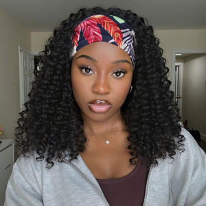 Perucas de Faixa de Cabelo Sintéticas Baratas Cacheado Profundo Kinky Sem Cola de 14 Polegadas, Comprimento Médio Onda D'água Com Faixa - Product Image 1