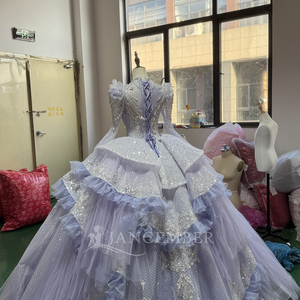 Robe de Quinceañera à manches longues, col montant, fleurs, pour Sweet 15, Vestidos de 15 Anos, avec sequins, perles et dentelle, robe de soirée Xs190 - Product Image 5