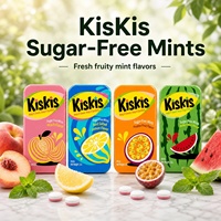 Bonbons sans sucre KisKis très demandés, saveur fruitée pour une haleine fraîche, en boîte métallique portable